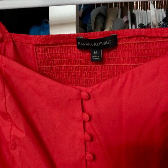 NEW Banana Republic Red Orange Puff Sleeve Cropped Top - Picture 3 of 4